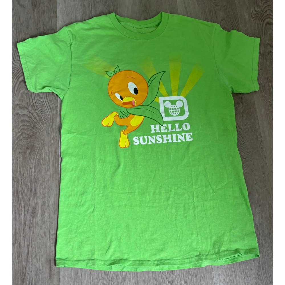 Disney Orange Bird Hello Sunshine Green Graphic T-Shirt Mens Medium WDW Logo